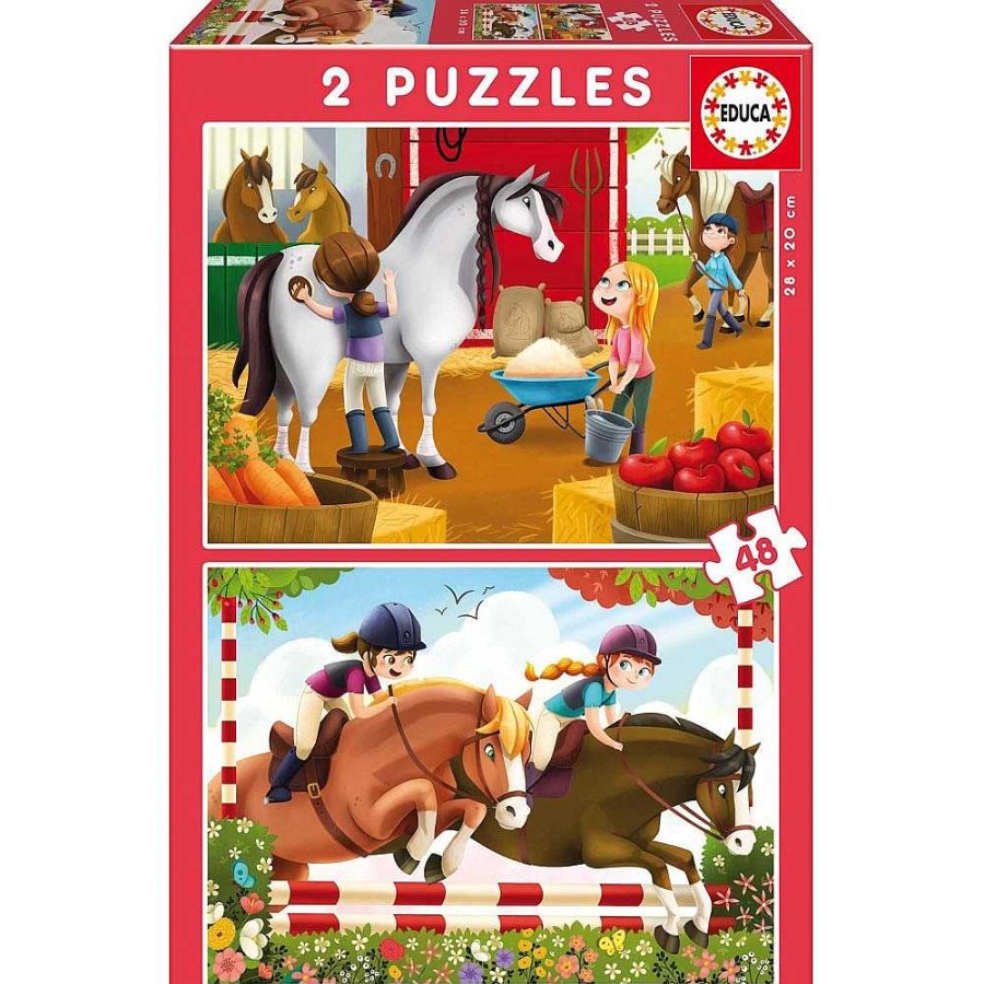 Juguetes Educa Puzzles Infantiles | Puzzle Doble 2X48 Piezas Cuidando Caballos