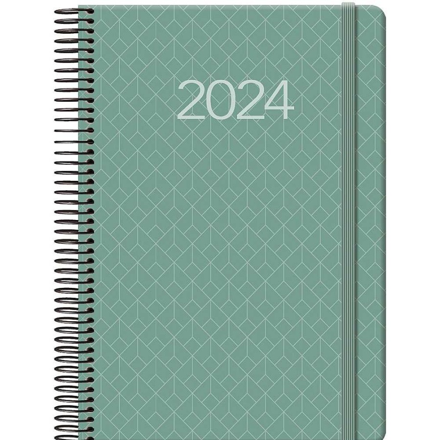 Papeler A Dohe Agendas | Agenda 2024 D A P Gina 14X20 Verde Con Espiral Y Goma Newport