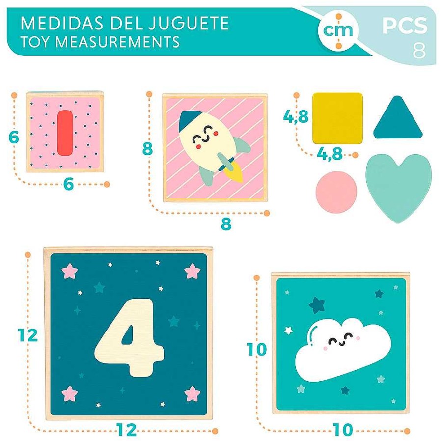 Juguetes Woomax Aprendizaje | Torre Cubos Madera Preescolar Mr. Wonderful 15X13X24