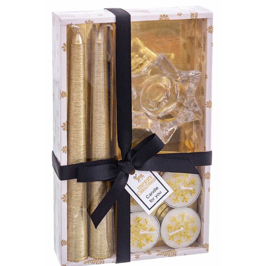 Home & Deco Fantastiko Velas Y Aromas | Set Portavelas + Velas Oro 22X13