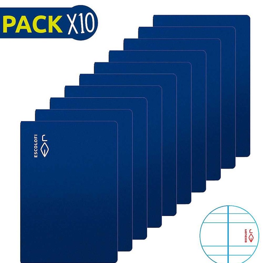 Papeler A Escolofi Libretas | Escolofi Pack 10 Cuadernos Grapados Cuarto 50H 70 Gr Pauta 3,5 Margen - Azul