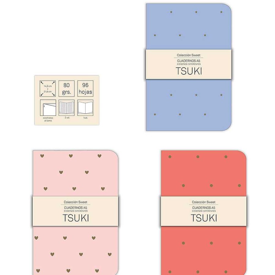 Papeler A TSUKI Blocs Notas | Cuadernos De Notas Tsuki Sweet 96 P Ginas 3 Colores 14X21