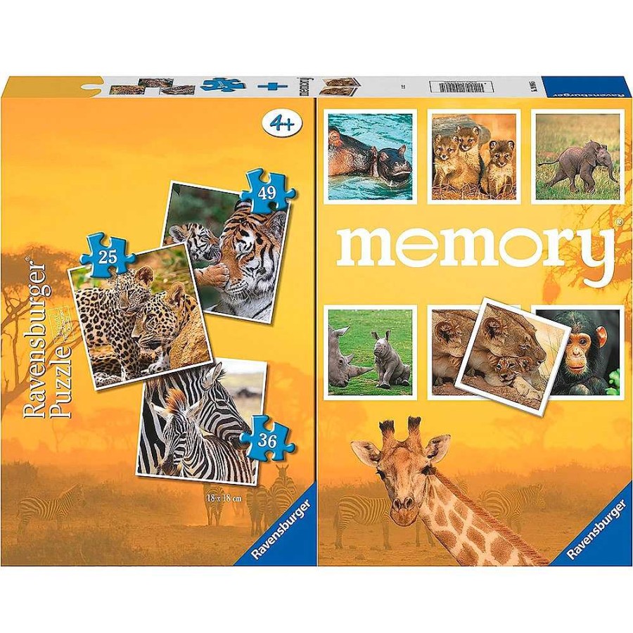 Juguetes Ravensburger Puzzles Infantiles | Animales Sabana Pack Memory Y Puzzle Triple