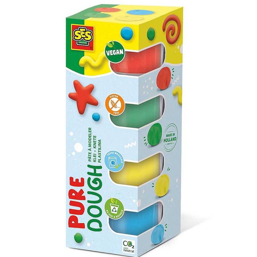 Papeler A SES Creative Plastilina Y Modelaje | Ses Pasta Blanda Vegan Pack 4 Botes Colores Nature 90 Gr.