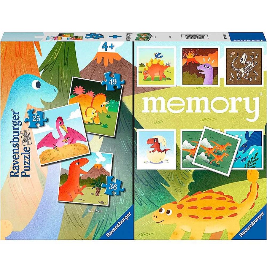 Juguetes Ravensburger Puzzles Infantiles | Dinosaurios Pack Memory Y Puzzle Triple