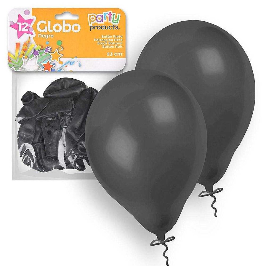 Fiestas Y Disfraces Genérico | Pack 12 Globos Negro 23 Cm