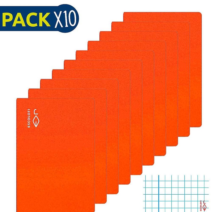 Papeler A Escolofi Libretas | Escolofi Pack 10 Cuadernos Grapados Folio 50 H 70 Gr Cuadr Cula 4X4 Margen Naranja