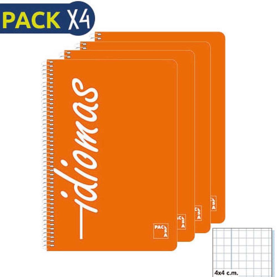 Papeler A Pacsa Cuadernos Espiral | Pack 4 Bloc 90Gr Tapa Pl Stico Folio 80 Cn Idiomas