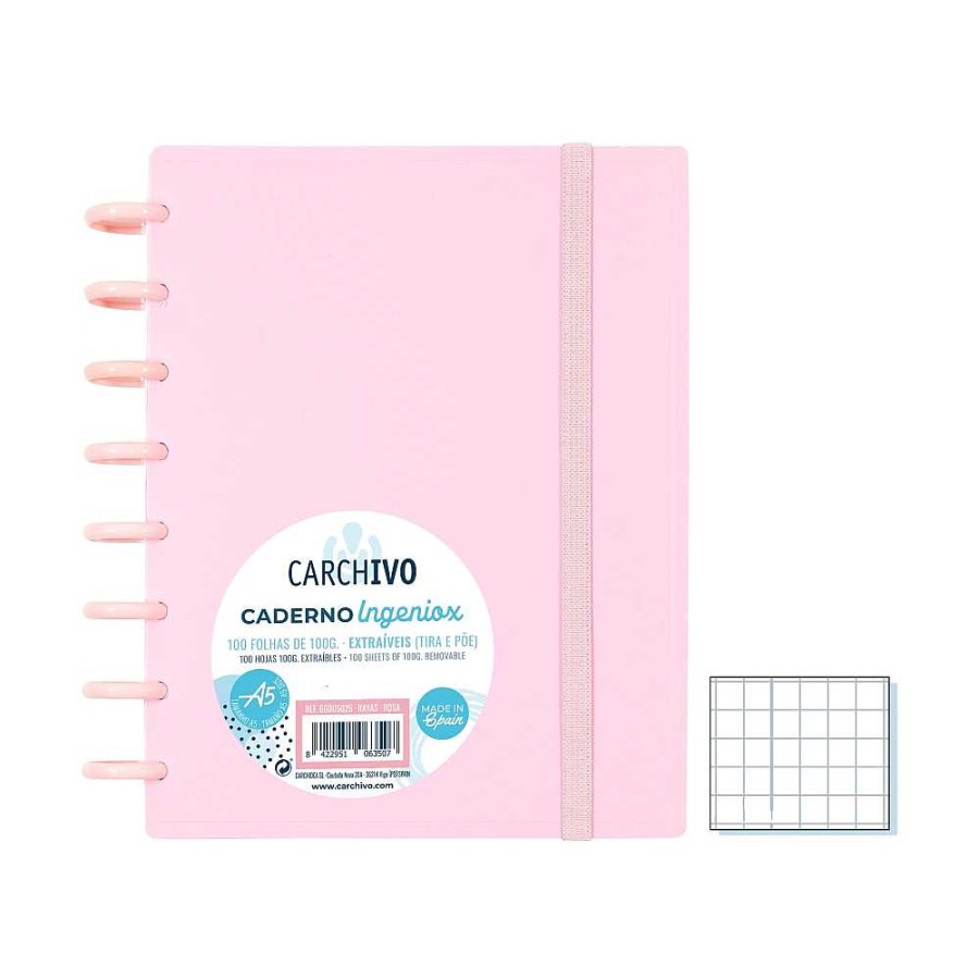 Papeler A Carchivo Cuadernos Espiral | Cuaderno Ingeniox A5 Rosa Pastel 100 Hojas Cuadr Cula