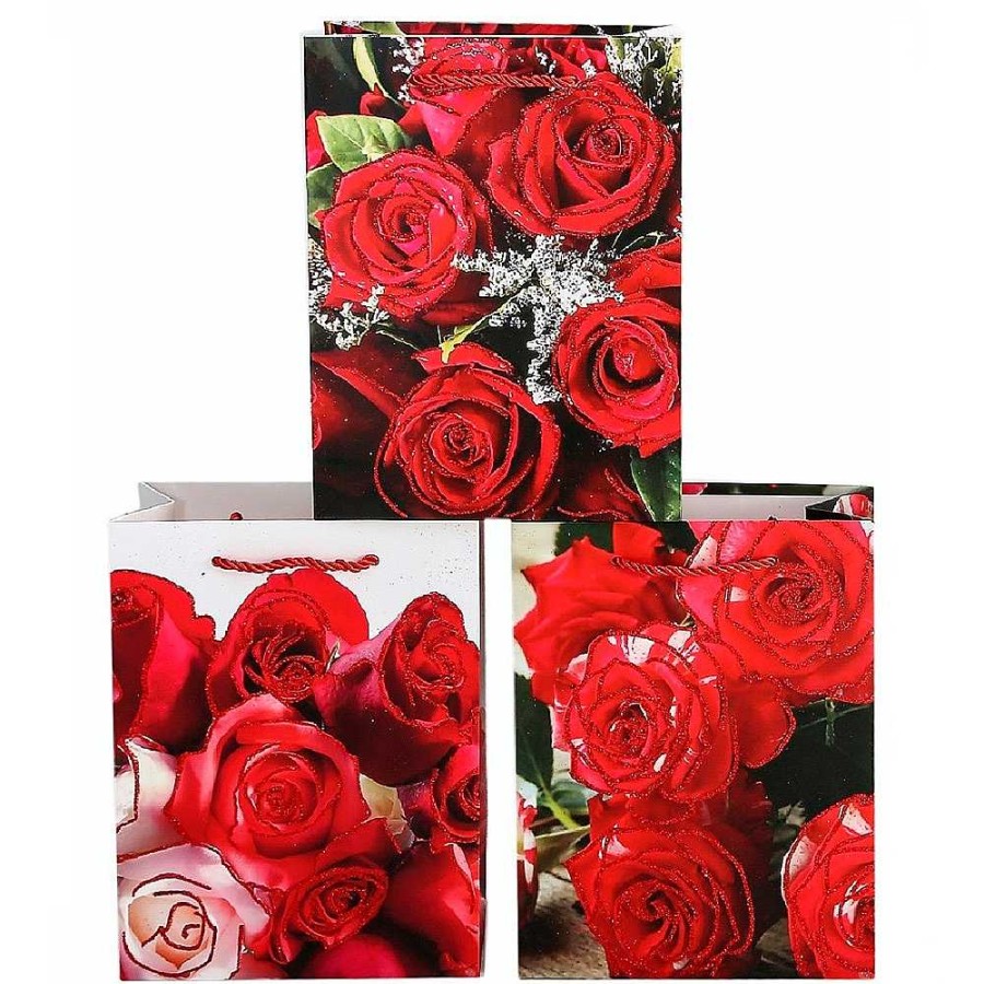 Papeler A Genérico Papel De Regalo Y Empaquetado | Bolsa Para Regalo Rosas Con Purpurina 26X32X10 - 4 Modelos