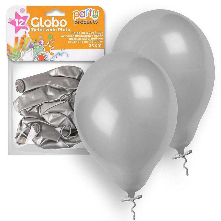 Fiestas Y Disfraces Genérico | Pack 12 Globos Metalizado Plata 23 Cm