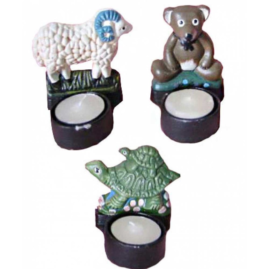 Home & Deco Genérico Velas Y Aromas | Caja 3 Portavelas Animales Hierro 8 Cm