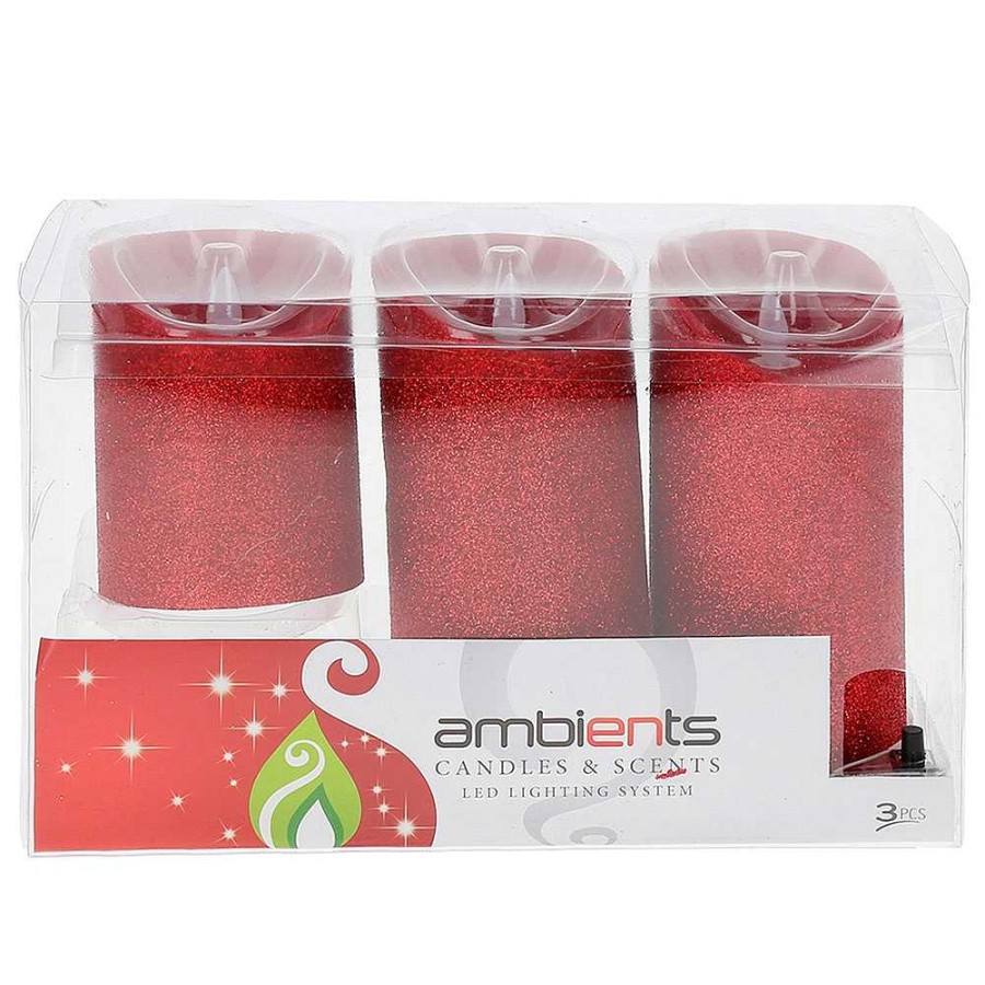 Home & Deco CB Velas Y Aromas | Set 3 Velones Rojos Luz Led M Vil. 7X10 - 7X12 - 7X15