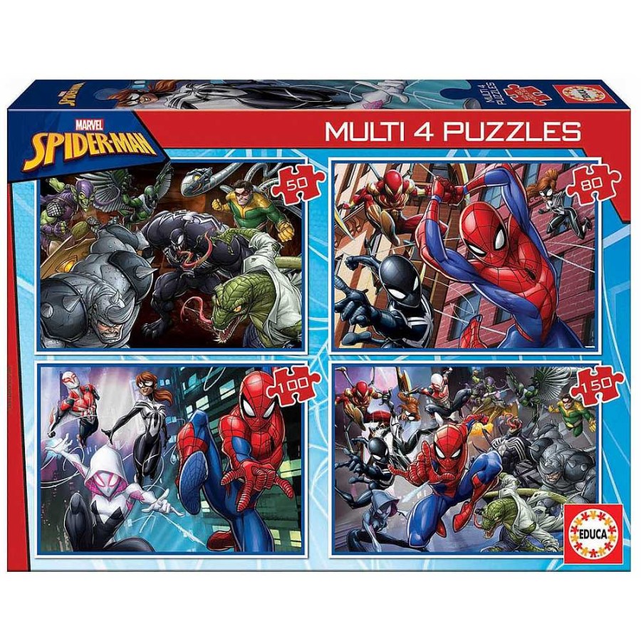 Juguetes Spiderman Puzzles Infantiles | Spiderman Multipuzzle 4 - 50 A 150 Piezas