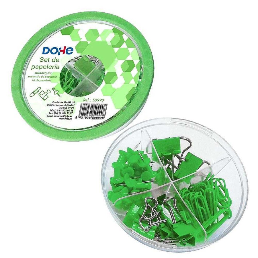 Papeler A Dohe Grapadoras Y Clips | Set Pinzas Y Clips Escritorio Verde