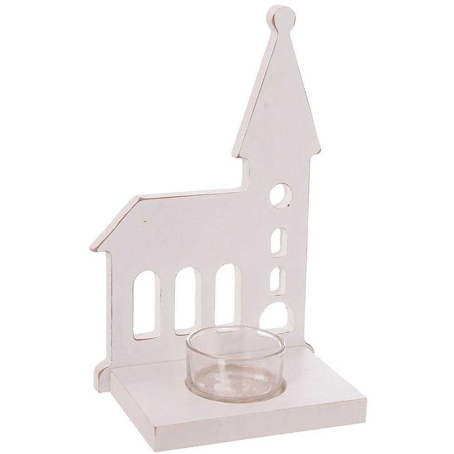 Home & Deco Juinsa Velas Y Aromas | Portavelas Iglesia Madera Blanca 19X8X12