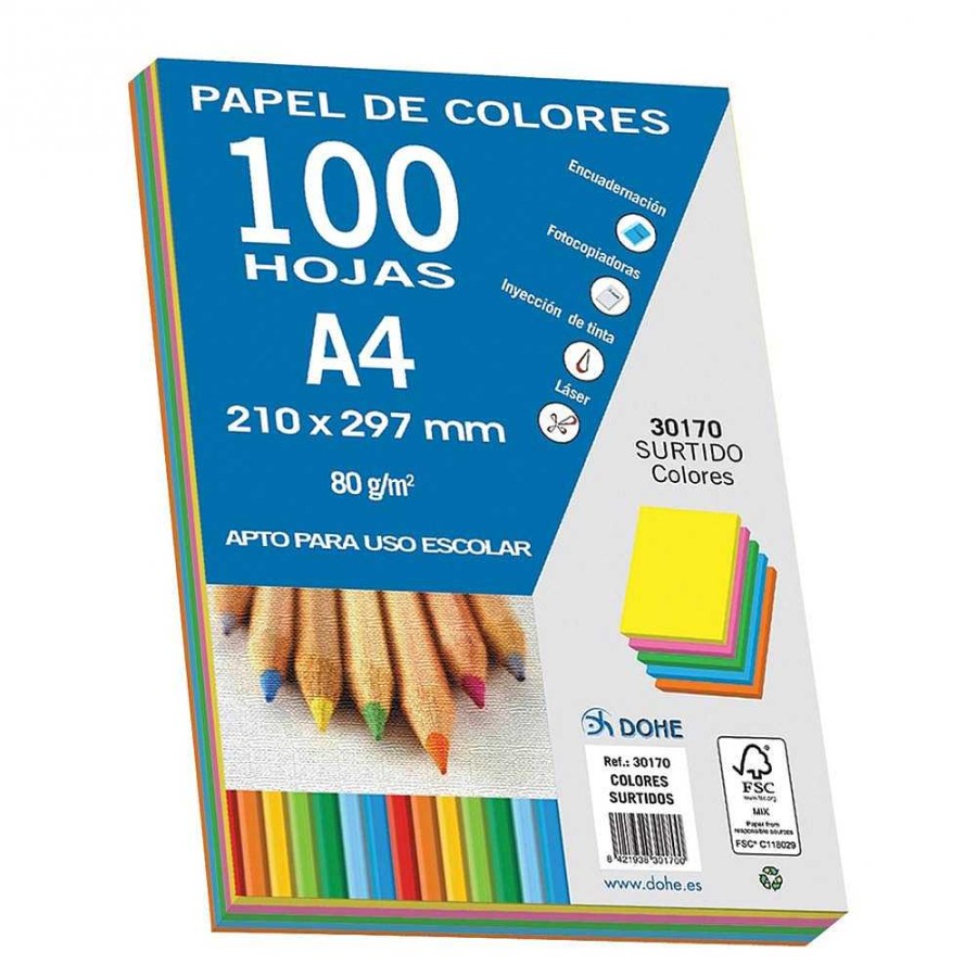 Papeler A Dohe Papel Y Recambios Anillas | Paquetes 100 Hojas Colores Fuertes A4 80 Gr